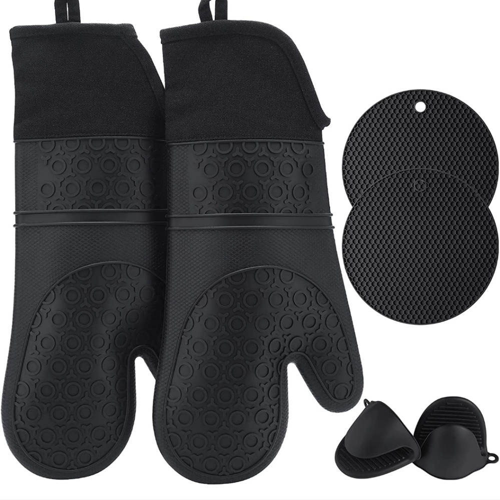 Oven Mitts Set, Heat Resistant with Mini Oven Gloves and Hot Pads Potholders